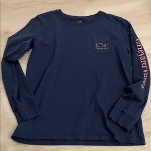 Vineyard Vines Navy and Pink Kids Long Sleeve Tee